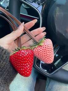 可爱3D草莓包包挂饰扣，甜美水果造型钥匙扣吊坠，草莓挂饰配皮质挂绳，时尚百搭，适用于包包、汽车和钥匙，男女皆宜的必备配饰 - 粉色 - 查看 2