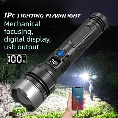 1pc Super Bright Rechargeable LED Flashlight - High Intensity Tactical Flashlight, USB Rechargeable, 3 Modes, 1200mAh Long-Lasting Battery, Ergonomic Handle Design, Suitable For Camping, Hiking, Outdoor Adventure, Power Outage Emergency, Portable & Durable, IP44