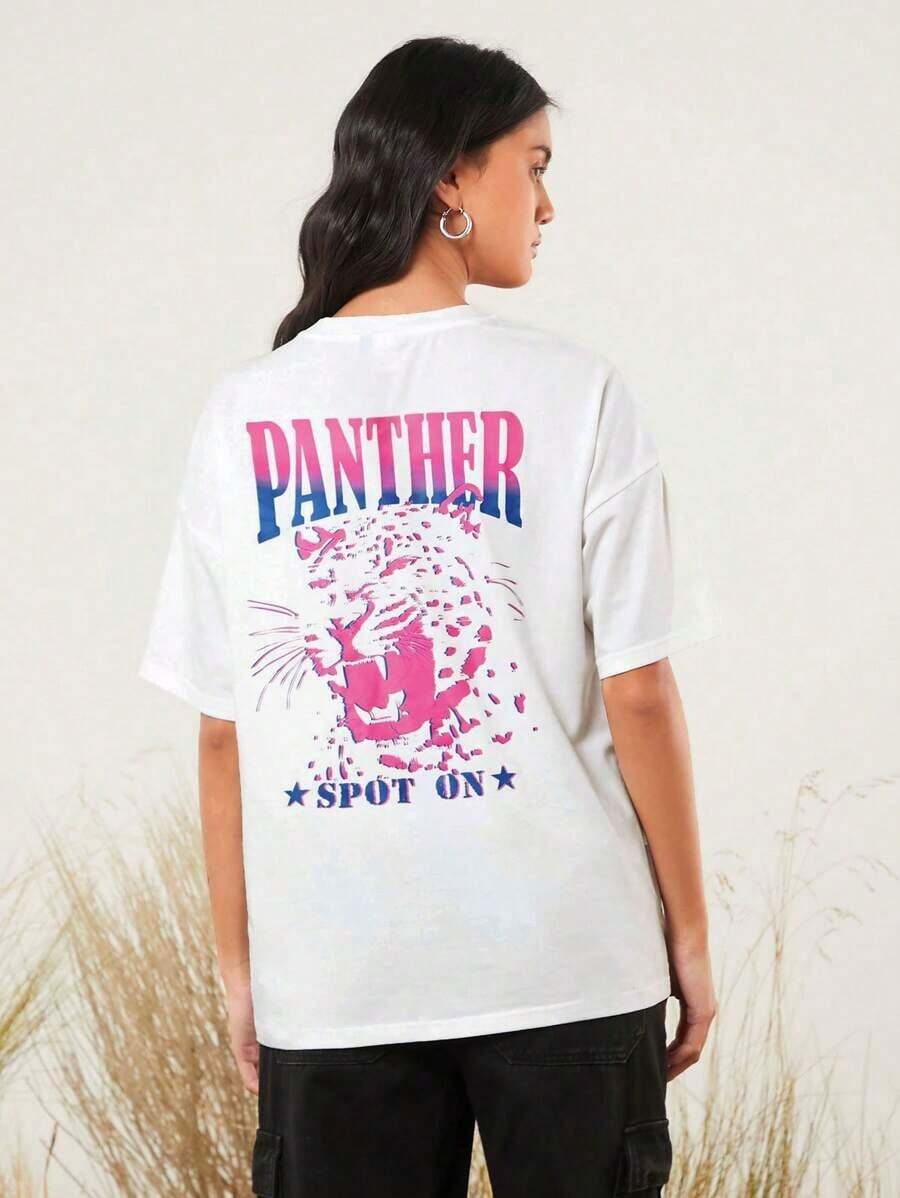 Camiseta Casual Minimalista Animal Planet X para Mujer, Blanca, con Estampado Divertido de Leopardo y Letras, Cuello Redondo, Manga Corta, Verano 
 Camiseta Gráfica Blanca Divertida - Estilo Urbano Vintage Unisex, Camiseta de Algodón de Manga Corta con Cuello Redondo, Blusas para mujer, playeras de mujer, blusas casuales para dama. - Blanco - Ver 1