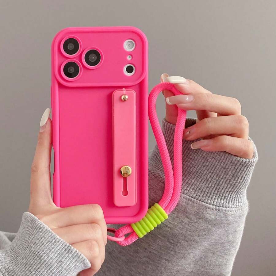 (Receive A Lanyard When You Place An Order, Follow The Store And Favorite The Product) Ladder Rose Red / Side Kickstand / Braided Rope / Free Lanyard / Phone Case / Compatible With IPhone 17/16/15 PRO MAX/15 PLUS/15 PRO/15/14 PRO MAX/14 PLUS/14 PRO/14/13 PRO MAX/13 PRO/13/12 PRO MAX/12 PRO/11 PRO/11/XS MAX/XR/XS/7/8 PLUS - Hot Pink - View 1