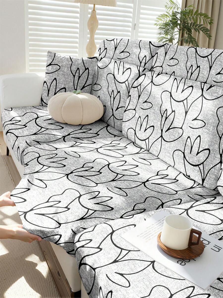1 pièce Housse de canapé, tissu extensible, housse de coussin de siège de canapé, housse de canapé de couleur unie - Gris pâle - Voir 1