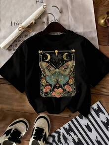 Casual T-shirtCamiseta de mujer con letras "Los Angeles"| Estampado en caliente blanco y , diseño clásico, resistente, estilo retro americano, ideal para uso diario y tendencia100% CottonDurable - Negro - Ver 1