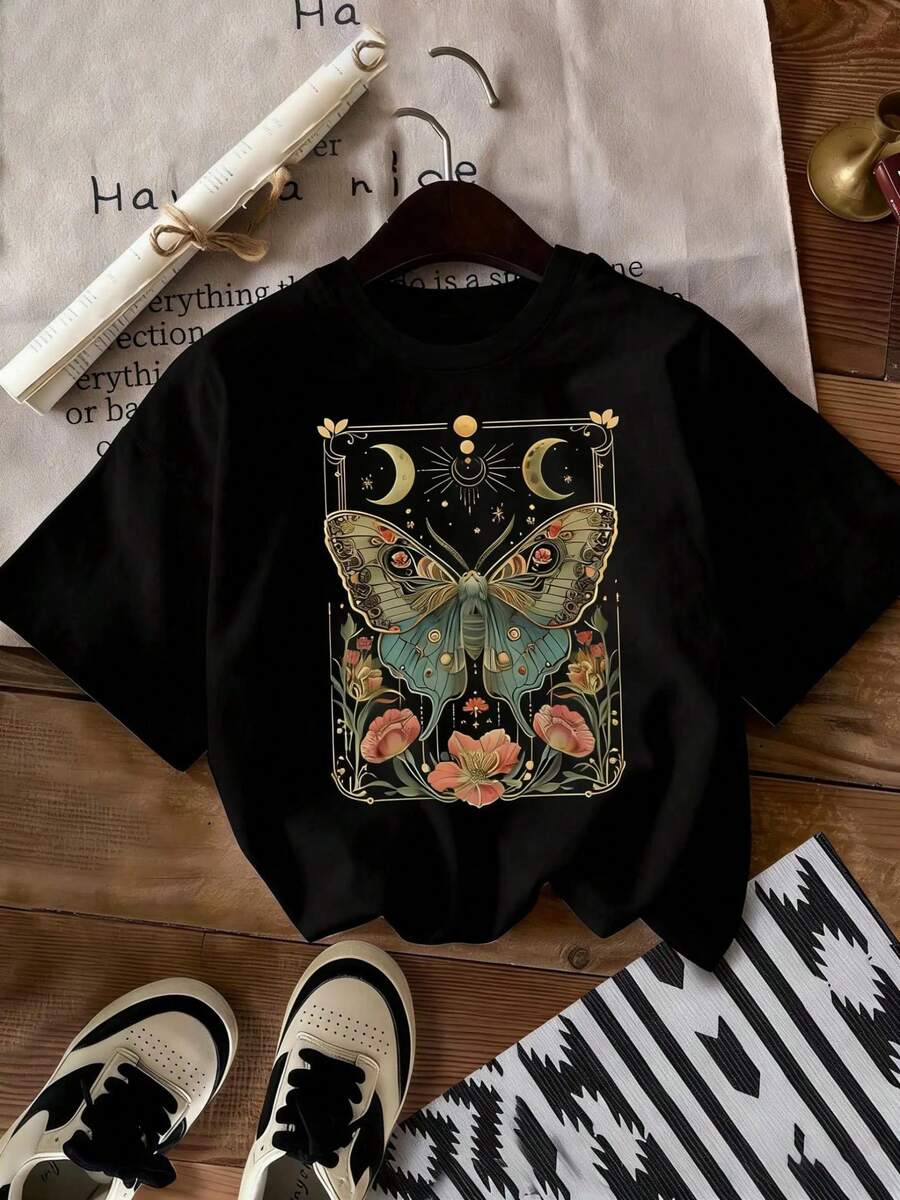 Casual T-shirtCamiseta de mujer con letras "Los Angeles"| Estampado en caliente blanco y , diseño clásico, resistente, estilo retro americano, ideal para uso diario y tendencia100% CottonDurable - Negro - Ver 1