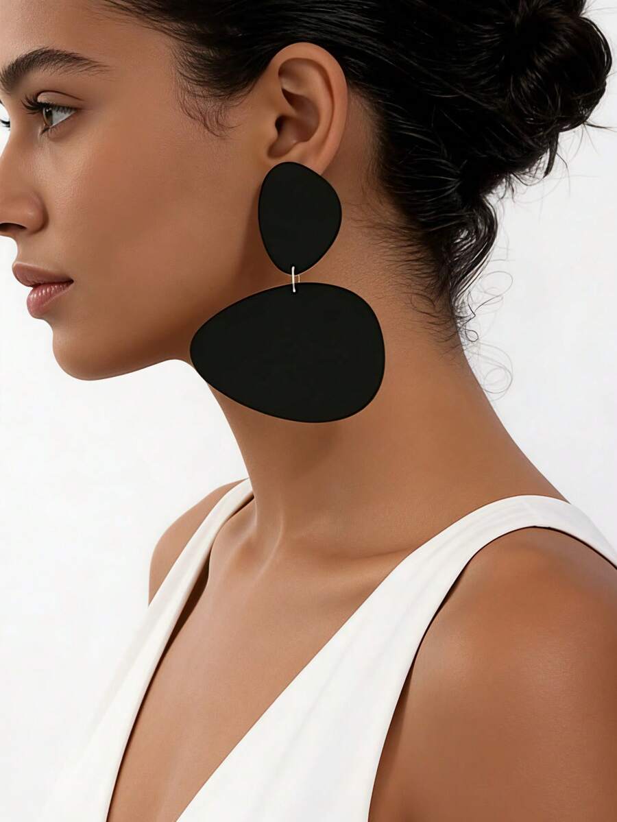 1 Đôi bông tai nữ thời trang cá tính, tối giản, đa năng, hình tam giác bất đối xứng, chất liệu kim loại, mặt dây chuyền hình tròn phóng đại, phù hợp cho nữ giới đeo hàng ngày, dự tiệc, hẹn hò, đi nghỉ mát. - màu đen - Xem 1