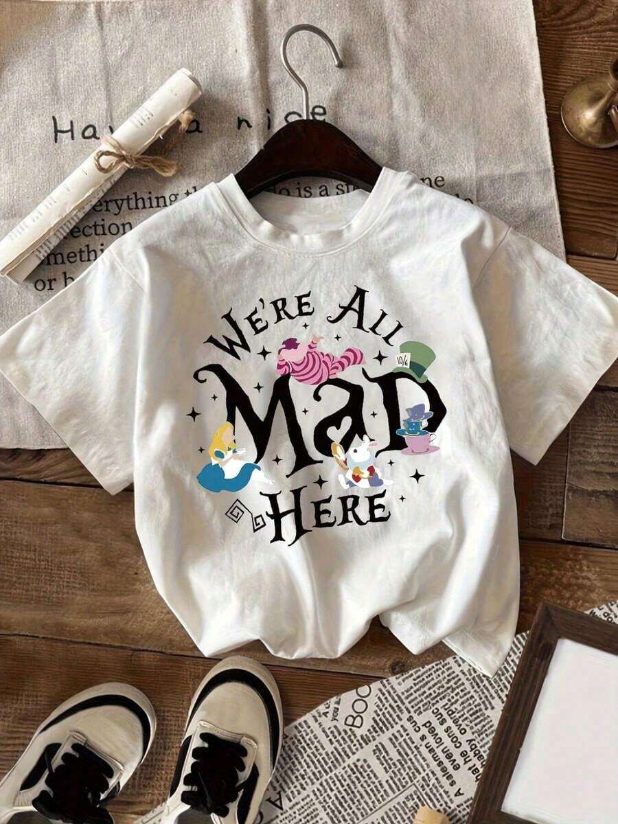 Women's Short-Sleeved T-Shirt, Alice, , Casual Women's T-Shirt, Short-Sleeved Round Neck Leisure Top, Suitable For Summer And Spring, Women's Clothing. Domestic Shipping. 100% Cotton. - 白色 - 查看 1