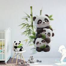1张可爱叠叠乐大熊猫墙贴，可移除PVC卡通动物艺术贴纸，可爱自然的壁画装饰，自粘易撕装饰品，非常适合儿童卧室、托儿所、幼儿园教室和家庭室内墙面装饰 - 彩色 - 查看 3