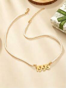 1PC Boho White Beaded Necklace With Gold 1980-2026 Year Pendant, Fashion Jewelry For Women, Daily Wear, Party, Summer Vacation & Gift - Multicolor - View 3
