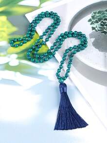 YAUKIA Bohemio Green Malachite Healing Necklace , 108 Mala Beads , Fashion Jewelry Knotted Meditation Tassel Necklace , Gift For Women And Men , Ideal For Daily Wear - Multicolor - View 1