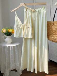 casual de 2 piezas de mujer con rayas tejidas, para primavera/verano - Blanco - Ver 6