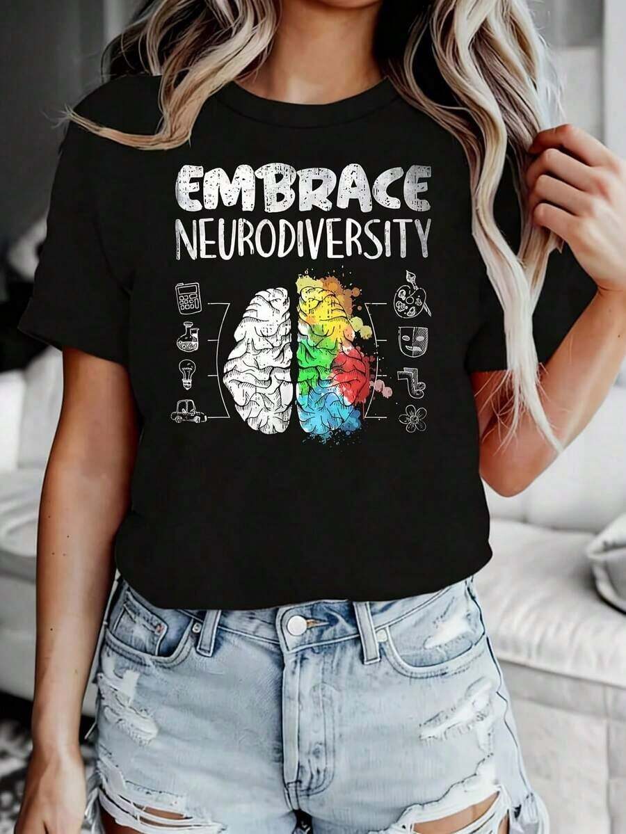 1 pieza Camiseta Casual de Manga Corta para Mujer, 220g, con Estampado Gráfico Divertido, Diseño de Cuello Redondo, Corte Holgado, Talla Grande, 100% Algodón, Lavable a Máquina, 180g 100% Algodón - Negro - Ver 1