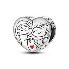 1pc S925 Sterling Silver Heart-Shaped Family Bond Pendant, Featuring Original Family-Themed Design. This Colorful Cubic Zirconia Embedded Pendant Chain Can Be Used For Bracelets And Necklaces. It Serves As A Warm DIY Jewelry Component To Create Sentimental Pieces, Symbolizing Affectionate Feelings, Suitable For Creative Projects And Daily Wear. - Multicolor - View 21