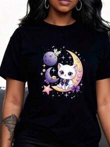 Spring Outfits For Girls New Spring 2026 Sailor Meow Cute Moon Cat Space Magic Gothic Halloween T-Shirt (2)-3 Special T-Shirt For Festivals And Celebrations Parent-Child Sets Anime Merchandise Exclusive Fan T-Shirts Premium Unisex Casual Short Sleeve T-Shirts Must-Have For Fans Suitable For Festivals, Parties, Home Wear, Daily Travel, Back To School Outfits And Concert Looks Printed And Shipped In The USA 100% Cotton T-Shirts Basic Opaque And Versatile T-Shirts, Spring Sets, Summer Sets, Spring Sets, Black Top, Black Tops, Summer, Women's Tops, Women's T-Shirts Y2k Summer T-Shirt Shirt - 黑色 - 查看 7