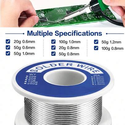 Dây hàn thiếc chì cao cấp 63-37 với lõi nhựa thông dùng cho sửa chữa điện tử, đường kính 0.6mm-1mm, hàm lượng chất trợ hàn 2.5%, điểm nóng chảy thấp và hàn nhanh.