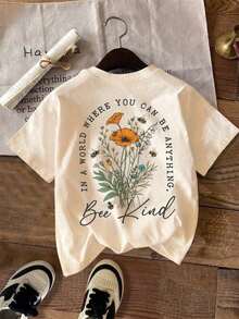En un mundo donde puedes encontrar una camiseta estampada fresca y vibrante con cuello redondo que presenta flores y abejas a ambos lados,Camiseta Gráfica Vintage Oversized Mujer Algodón - Albaricoque - Ver 5