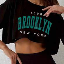 Camiseta Los Ángeles número 91 Brooklyn gráfico cuello redondo deportes Crop camiseta Casual Crop Top mujeres recortadas - blanco403 - Ver 3