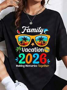 1 Family Vacation Travel T-Shirt 2026, Making Memories Together, Summer Trip, Beach Holiday. It's A Perfect Gift For Friends And Family On Any Holiday Or Special Occasion, 220g/180g 100% Cotton. - 黑色 - 查看 3