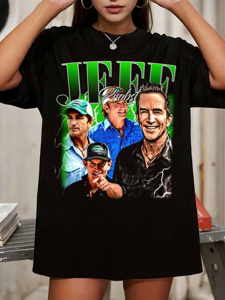 Jeff Probst Vintage Shirt, Retro 90s Survivor T-Shirt, Fan Gift Tee - Black - View 1