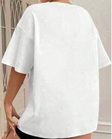 Choose 1 Item From 3 Colors. New Versatile Summer T-Shirts, Suitable For Streetwear, Daily Outings, Camping, Concerts, Hip-Hop, Rock. Fashionable Women's T-Shirts With Letter Print, Loose And Casual, Versatile For Everyday Wear And Vacation Outfits. - 白色 - 查看 2