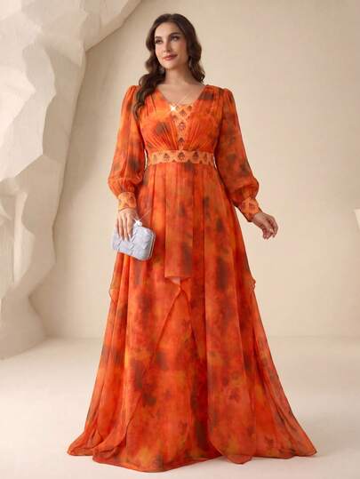 SUPGIR [Cắt ngẫu nhiên] Đầm dạ hội bằng chiffon nhiều màu sắc, cổ vuông, tay phồng, đính sequin lấp lánh sang trọng.