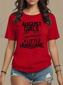 A Phrase That Celebrates Women Born In August By Comparing Them To Radiant Sunshine And A Touch Of Hurricane. Women's T-Shirt, 100% Cotton, 220g, Maija Curvy Women's. - 紅色 - 查看 9
