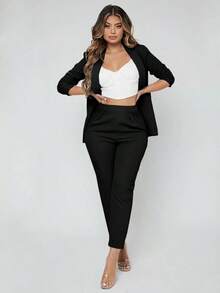 Traje de blazer con cuello de chal y pantalones para otoño/invierno - Negro - Ver 4