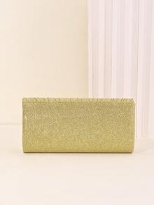 Clutch estilo sobre con tapa abatible, perfecto para fiestas de noche de mujeres, adecuado para bodas, recepciones de cóctel, graduaciones y diversos eventos. - Dorado - Ver 7