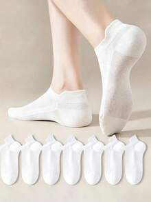 1/4/5/8/10/20 Pairs Breathable Mesh Invisible Ankle Socks, Unisex Solid Color Ultra-Thin Low-Cut Short Socks For Summer, Non-Slip Anti-Slip Comfortable Compression Socks, Solid Color Ice Silk Sports Fitness Socks, Unisex Air Conditioning Socks, With Soft Non-Slip Elastic Fixing Band Design, Perfect For Daily Wear And Outdoor Activities - White - View 2