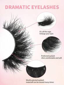 ENCHUW 5 Pairs Fluffy Volume Long Lashes Dramatic Thick False Eyelashes Faux Mink Lashes Reusable Lashes Makeup Fake Eyelashes - Black - View 3
