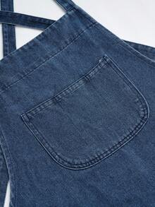 1pc Short Denim Apron, Adult Minimalist Work Uniform, Breathable Durable Catering, Floral, Art Apron For Men & Women, Suitable For Work, Housework - Short Denim Apron - View 6