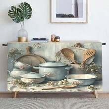 1 chiếc khăn trải bàn ngắn bằng vải nhung mềm mại họa tiết hoa nhí kiểu Pháp, dùng làm rèm tủ bếp, dễ treo, lý tưởng cho trang trí nhà cửa, phù hợp với tủ bếp, tủ giặt, tủ đựng đồ, có thể dùng làm rèm cửa sổ. - Nhiều màu - Xem 11