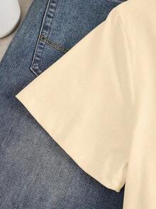 New Spring/Summer 2026 Collection: Women's Short Sleeve T-Shirt With Graphic Print Of "Shape Captured" Sardines, Vintage Casual Style, Suitable For Casual Daily Wear, Cool Summer Clothes In White. - 杏色 - 查看 5