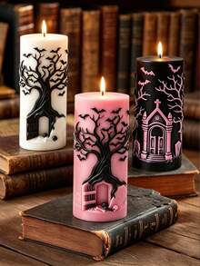 Khuôn sáp hình đầu lâu, bí ngô, dơi, nhà thờ, cột cây khô theo phong cách Gothic, khuôn silicon làm nến phong cách tối màu cho Halloween, khuôn sáp nến trong suốt và dễ lấy ra, dụng cụ làm nến thủ công DIY. - Khuôn hình trụ kiểu Gothic - Xem 2