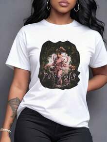 Image Of A Female Figure Fused With Natural Elements And Mushrooms Symbolizing A Magical Connection Between Humanity And Nature With An Aura Of Mystery And Fantasy. Women's T-Shirt, 100% Soft And Comfortable Cotton, Ideal For Showing Artistic Personality And Casual Elegance, Maija Curvy Woman. - 白色 - 查看 7