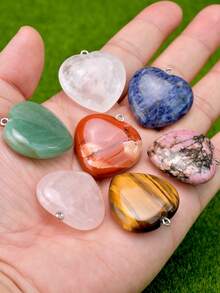 1PC Romantic Sweet Heart-Shaped Natural Stone Pendant, Suitable For Jewelry Making, Handmade DIY Necklace, Earring, Bracelet Accessories, Healing Crystal - Heart-shaped Pendant - View 7