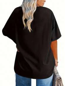 Camisetas con Estampados Florales, Camiseta de Manga Corta para Mujer en Tallas Grandes, Corte Holgado, Tela Suave, Estilo Sencillo, Perfecta para Uso Diario, 100% Algodón - Negro - Ver 3