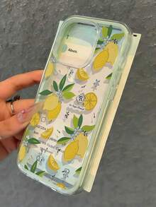 1 pieza Funda de teléfono con estampado de hojas de limón de estilo Ins, fresca y a la moda, a prueba de golpes, con agarre suave de TPU, compatible con iPhone 17/17 Pro/17 Pro Max/Air/16/16 Pro Max 11/12/13/14/15/16 Pro Max, resistente al agua, a prueba de golpes, anti-caídas y anti-arañazos - Verde - Ver 3