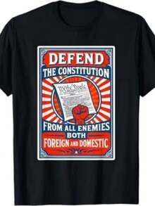 Camiseta gráfica vintage patriótica para hombre y mujer con la frase "Defend the Constitution" - Camiseta de declaración política retro de peso pesado con diseño de la Primera Enmienda, de cuello redondo y manga corta, para todas las estaciones, ideal para protestas y uso casual, camiseta gráfica, una camiseta de manga corta adecuada para el hogar, el uso diario, fiestas y viajes, perfecta como regalo para amigos o familiares. - Negro - Ver 1
