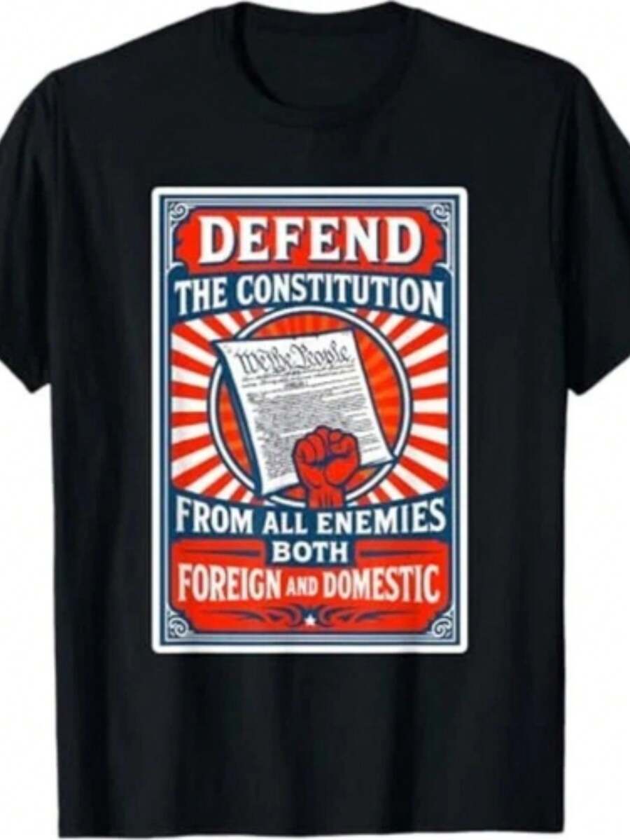 Camiseta gráfica vintage patriótica para hombre y mujer con la frase "Defend the Constitution" - Camiseta de declaración política retro de peso pesado con diseño de la Primera Enmienda, de cuello redondo y manga corta, para todas las estaciones, ideal para protestas y uso casual, camiseta gráfica, una camiseta de manga corta adecuada para el hogar, el uso diario, fiestas y viajes, perfecta como regalo para amigos o familiares. - Negro - Ver 1