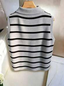 Camiseta de tirantes de punto con cuello y rayas elegante y casual para mujer - Gris - Ver 2