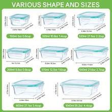 8 Piece Glass Food Storage Container With Leak-Proof Lid-Seal Meal Preparation And Bento Box, Refrigerator Replacement Storage Box For Microwave, Oven, Vegetables And Salads, Multi-Purpose Kitchenware | Multi-Size Container | Lock Lid - Multicolor - View 2