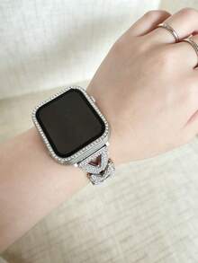 Luxury Cubic Zirconia Wheat Ear & Apple Shaped Watch Band Compatible With Apple Watch Series 6/SE/2/7/8/9/10 - Silver - View 2