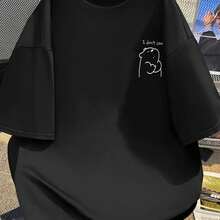 Fashion Letter Anime Print Women's Round Neck Pure clothes T-Shirt, Simple clothes, Comfclothestable and Breathable, Versatile Essential, Suitable fclothes Daily Casual Wear, Shows Natural Elegant Style, Summer Party Essential, Local Delivery - Negro - Ver 1