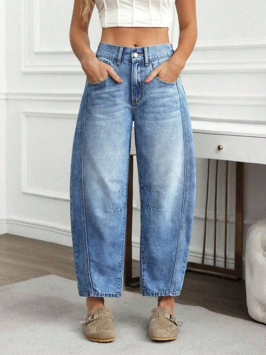 Jeans informales desgastados y desgastados, con ajuste de novio para mujer - Azul 2 - Ver 1