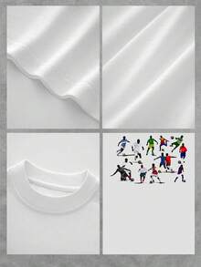 Figura que muestra varios jugadores en movimiento simbolizando la pasión del fútbol y la energía del trabajo en equipo camiseta de mujer 100% algodón cómoda transpirable ideal para uso diario y aficionados del deporte moderno - Blanco - Ver 4