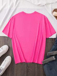 Plus Size - Plus Size - Fashionable Short Sleeve Crew Neck Printed T-Shirt, Plus Size Women's Clothing, Women's Clothing - 玫紅色 - 查看 2