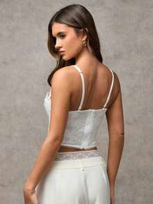 Top de corsé negro removible para festivales de música, atuendos para conciertos - Blanco - Ver 3