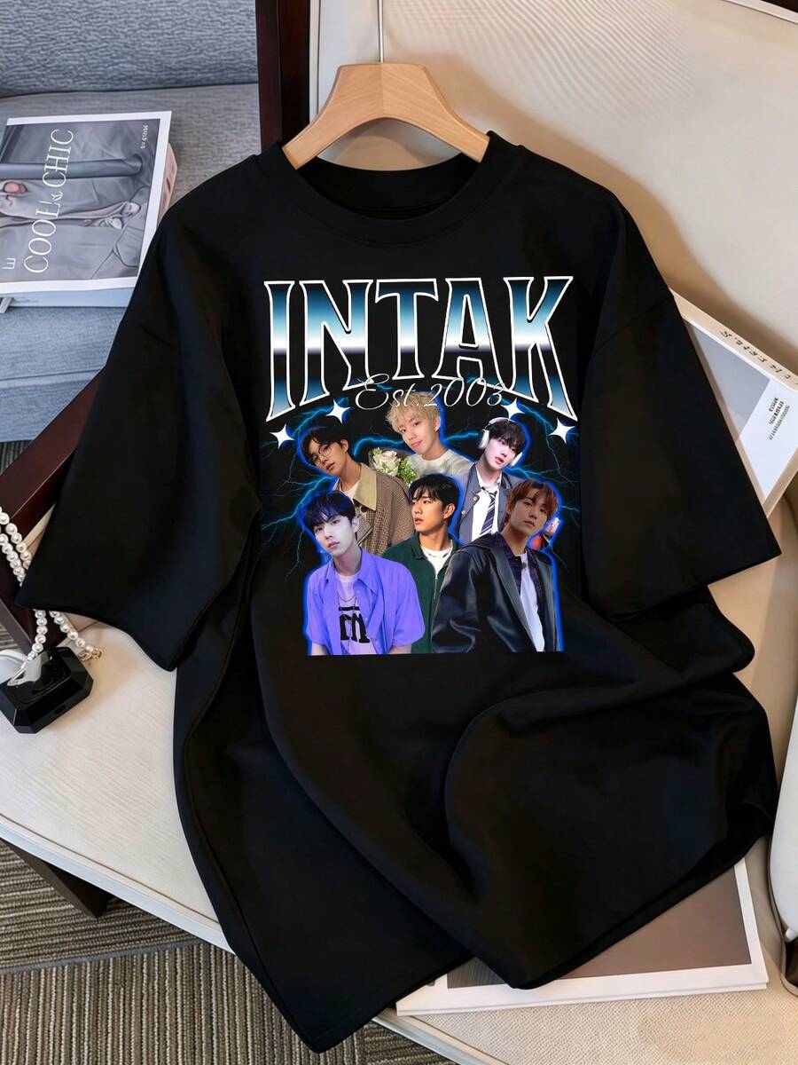 2026 T-Shirt, Vintage Graphic P1Harmony INTAK T-Shirt, Oversized Casual P1ece Fans T-Shirt, Retro Streetwear Top 2003, Retro K-Pop Idol Bootleg Style Oversized T-Shirt, Vintage Graphic Print T-Shirt, Short Sleeve Casual Top, Fan Merchandise, Black Streetwear T-Shirt For Fans, Vintage Graphic K-Pop Star T-Shirt, Short Sleeve Oversized T-Shirt With Retro Letter Print, Black Casual Crew Neck Top, Gift For Streetwear Style Idol Fans, Comfortable Loose Fit Cotton Blend T-Shirt For Women And Men. - Black - View 1