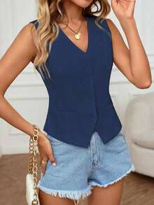 Chaleco sin mangas elegante y casual para uso diario en verano para mujeres - Azul marino - Ver 6