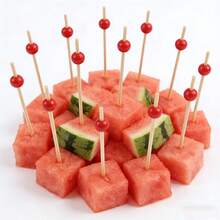 100pcs Red Bead Bamboo Skewers, Appetizer Picks, Smooth Splinter-Free, Suitable For Wedding, Birthday, Party, Graduation, Anniversary, Dining, School Events, Christmas, Halloween, Thanksgiving, Essential Kitchen Utensil - Red - View 9