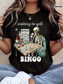 1 camiseta casual de manga corta con cuello redondo, con un divertido diseño de juego de bingo con bolas de bingo y el número 75, perfecta para fiestas de bingo para adultos, celebraciones de cumpleaños y como regalo tanto para hombres como para mujeres. 180g 100% algodón. - Negro - Ver 1